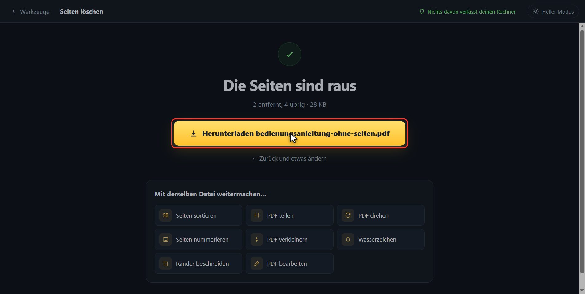 Da ist es — Wie man Seiten aus einem PDF löscht