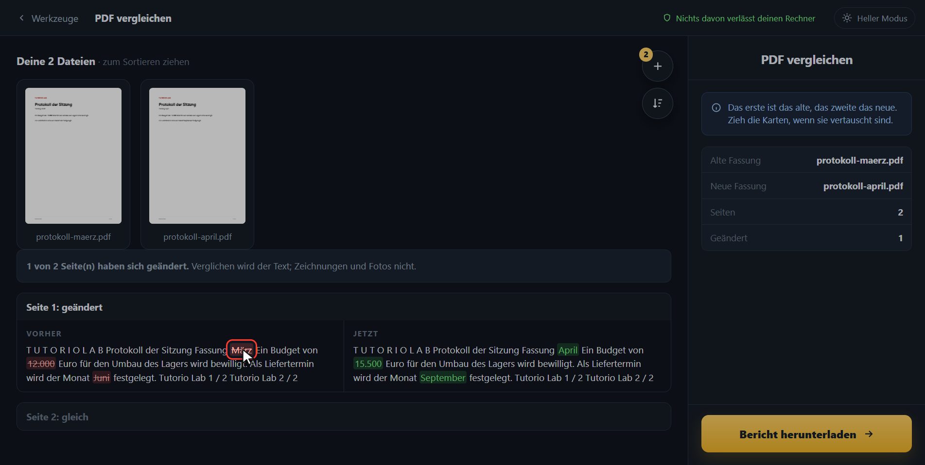 Sieh, was sich geändert hat — Wie man zwei PDF vergleicht und sieht, was sich geändert hat