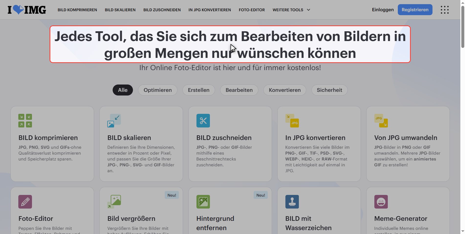 Gehen Sie zu iLoveIMG — Bilder verkleinern: Dateigröße reduzieren