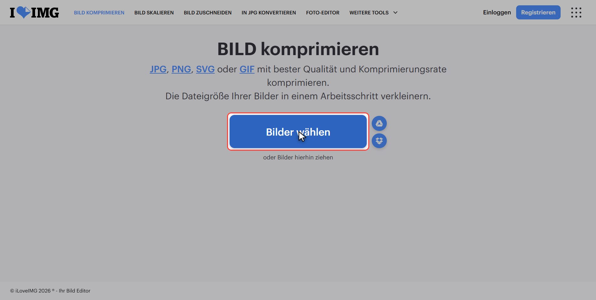Laden Sie Ihre Fotos hoch — Bilder verkleinern: Dateigröße reduzieren
