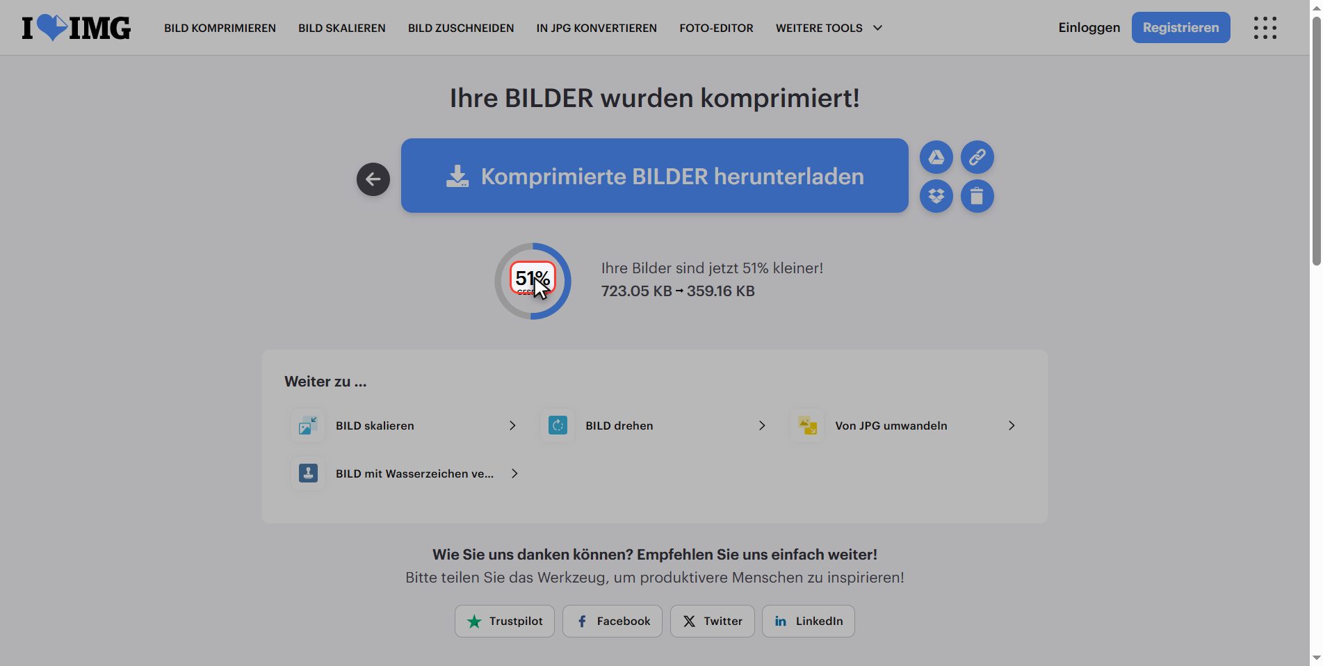 Sehen Sie, wie viel gespart wurde — Bilder verkleinern: Dateigröße reduzieren