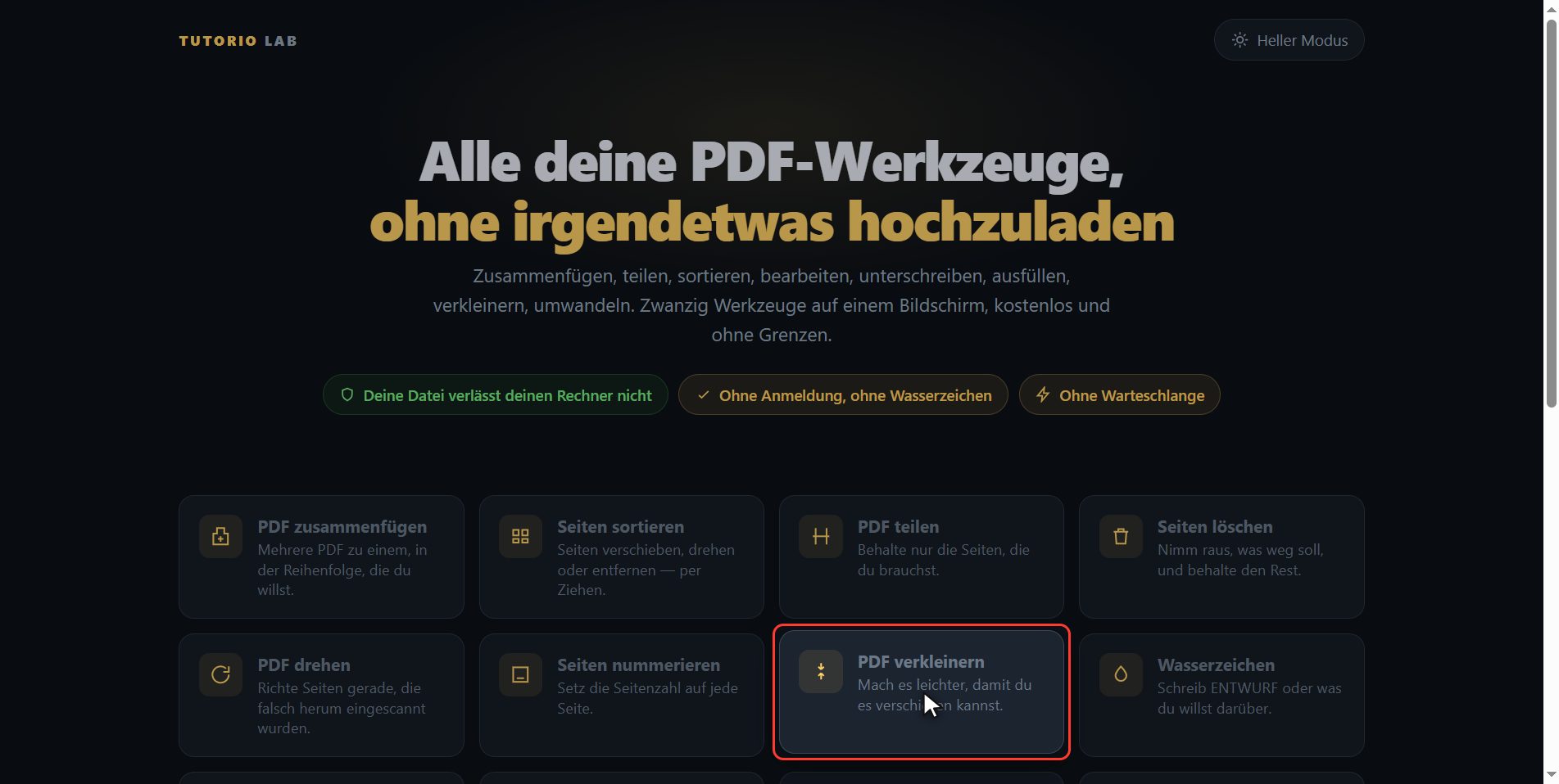 "PDF verkleinern" anklicken — Wie man ein PDF verkleinert