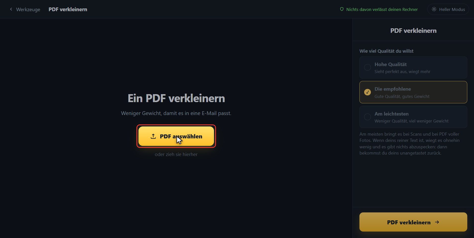PDF hineinlegen — Wie man ein PDF verkleinert
