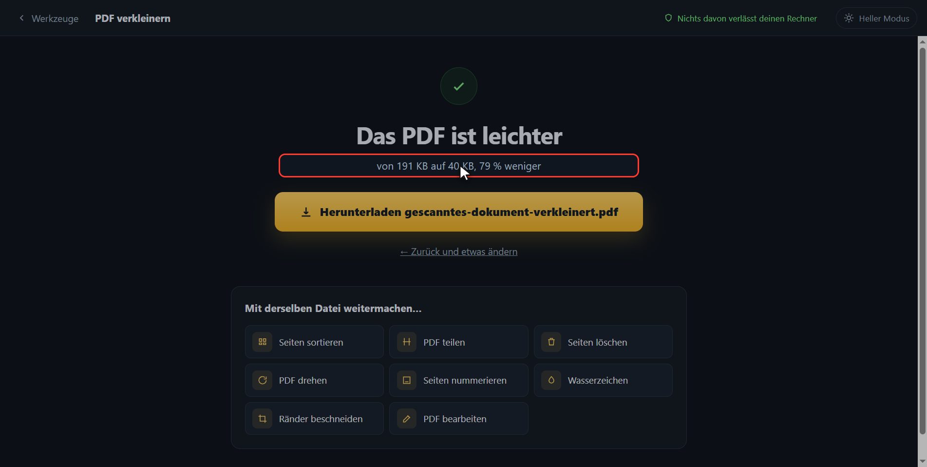 Schau, wie viel weg ist — Wie man ein PDF verkleinert
