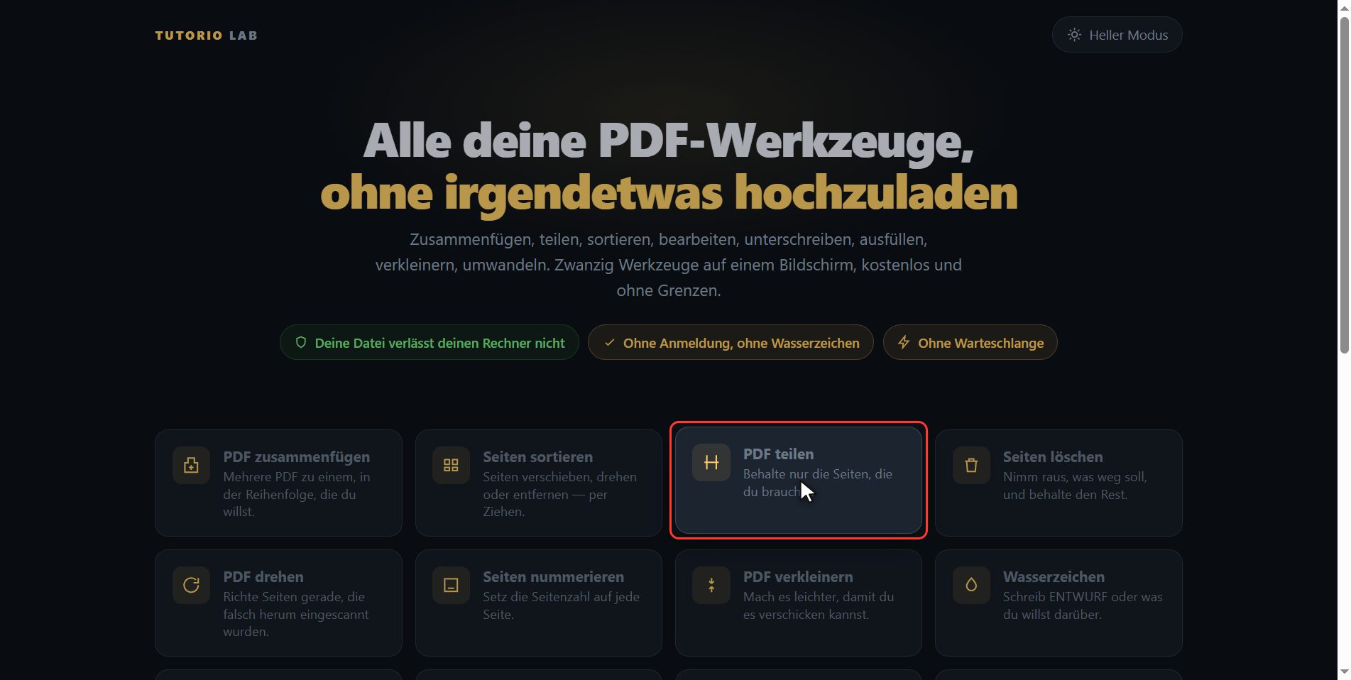 "PDF teilen" anklicken — Wie man ein PDF teilt und nur die Seiten behält, die man braucht
