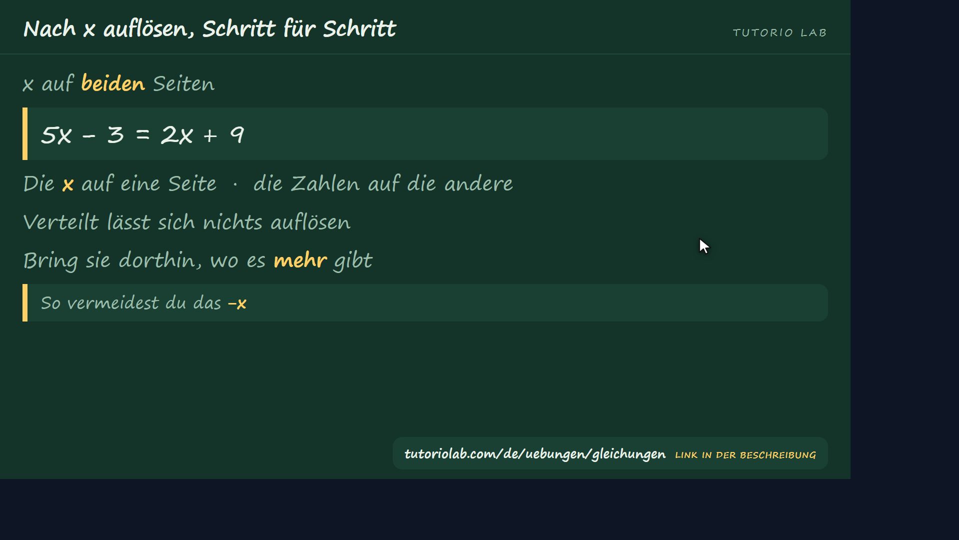 x auf beiden Seiten — Nach x auflösen, Schritt für Schritt