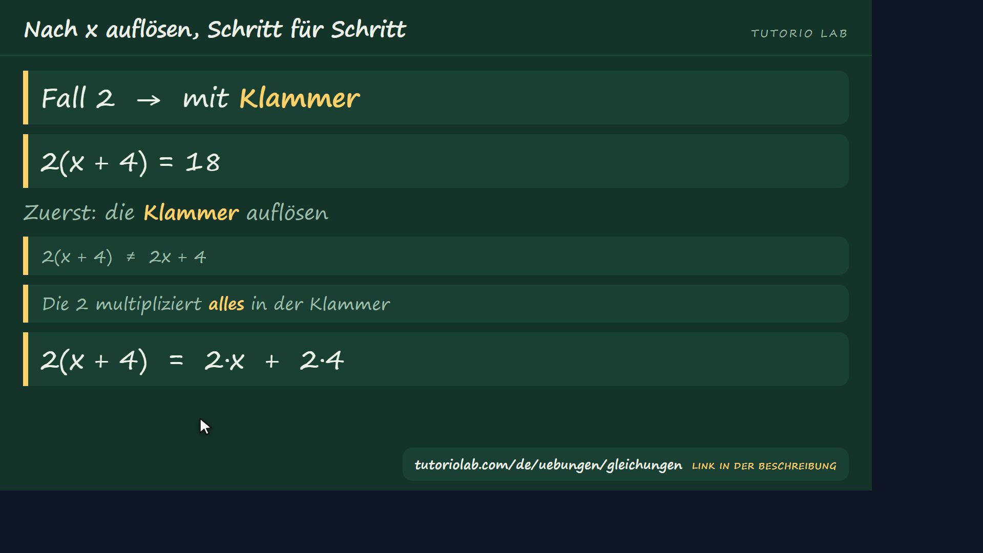 Mit Klammer — Nach x auflösen, Schritt für Schritt