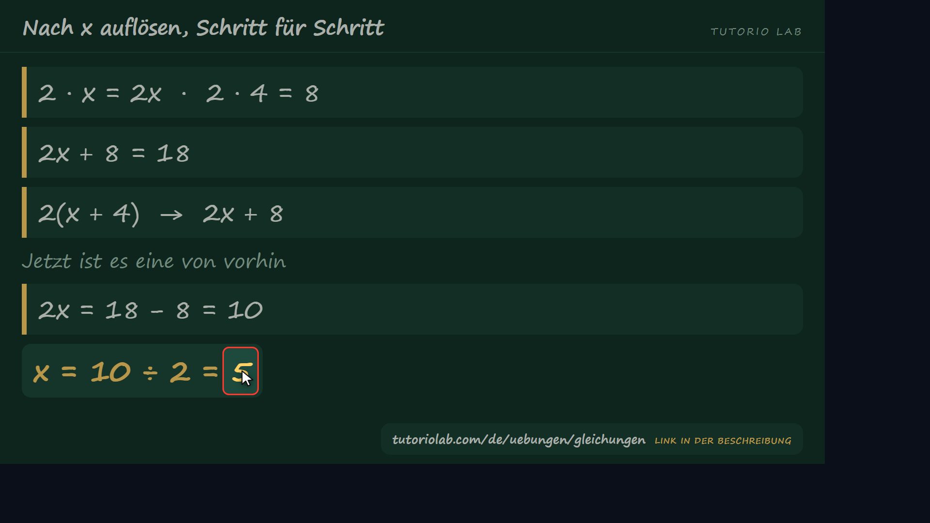 Aufteilen und lösen — Nach x auflösen, Schritt für Schritt