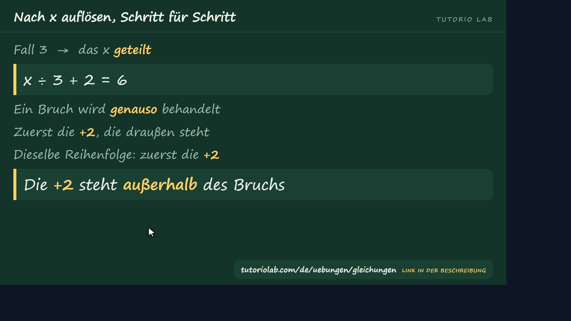 Mit Bruch — Nach x auflösen, Schritt für Schritt