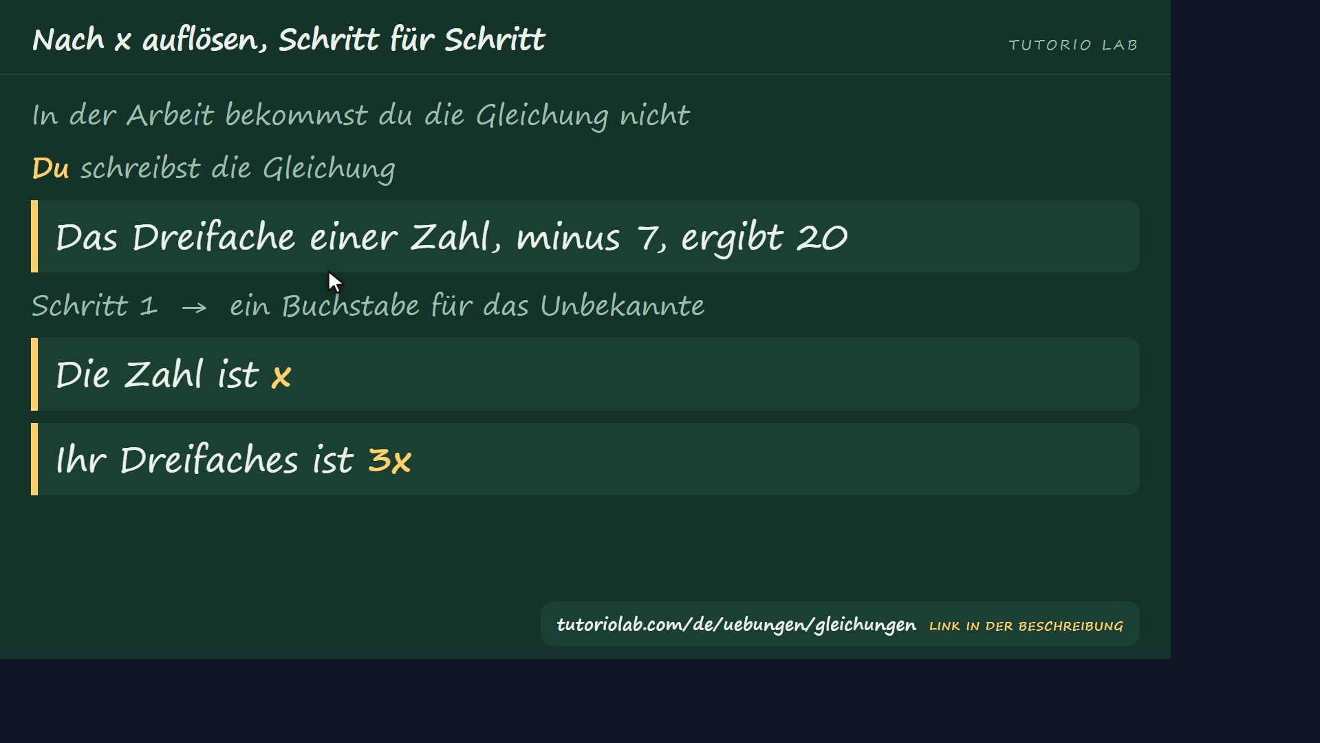 Eine Textaufgabe — Nach x auflösen, Schritt für Schritt