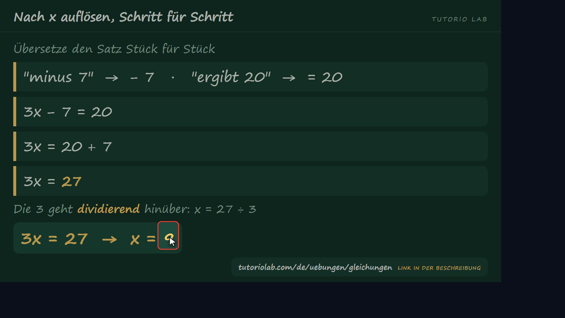 Übersetzen und lösen — Nach x auflösen, Schritt für Schritt