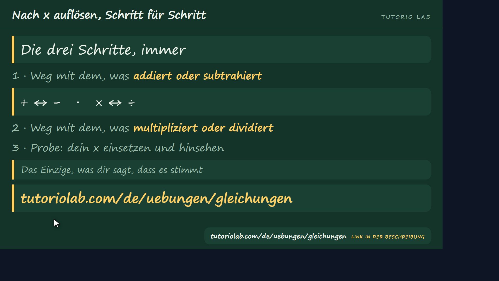 Die drei Schritte — Nach x auflösen, Schritt für Schritt