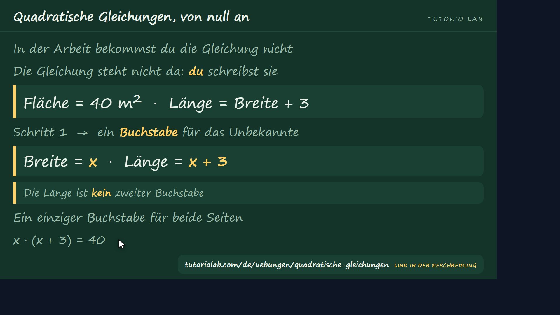 Eine Textaufgabe — Quadratische Gleichungen, von null an