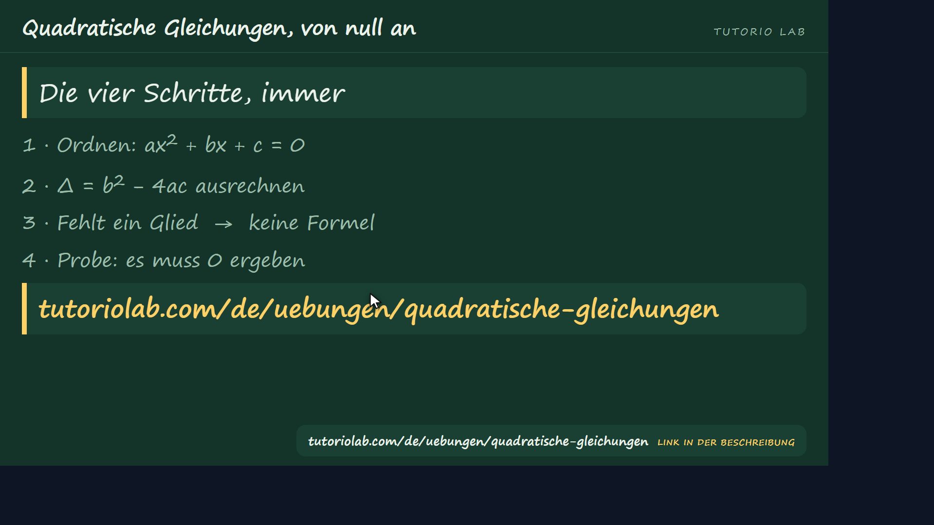Die vier Schritte — Quadratische Gleichungen, von null an