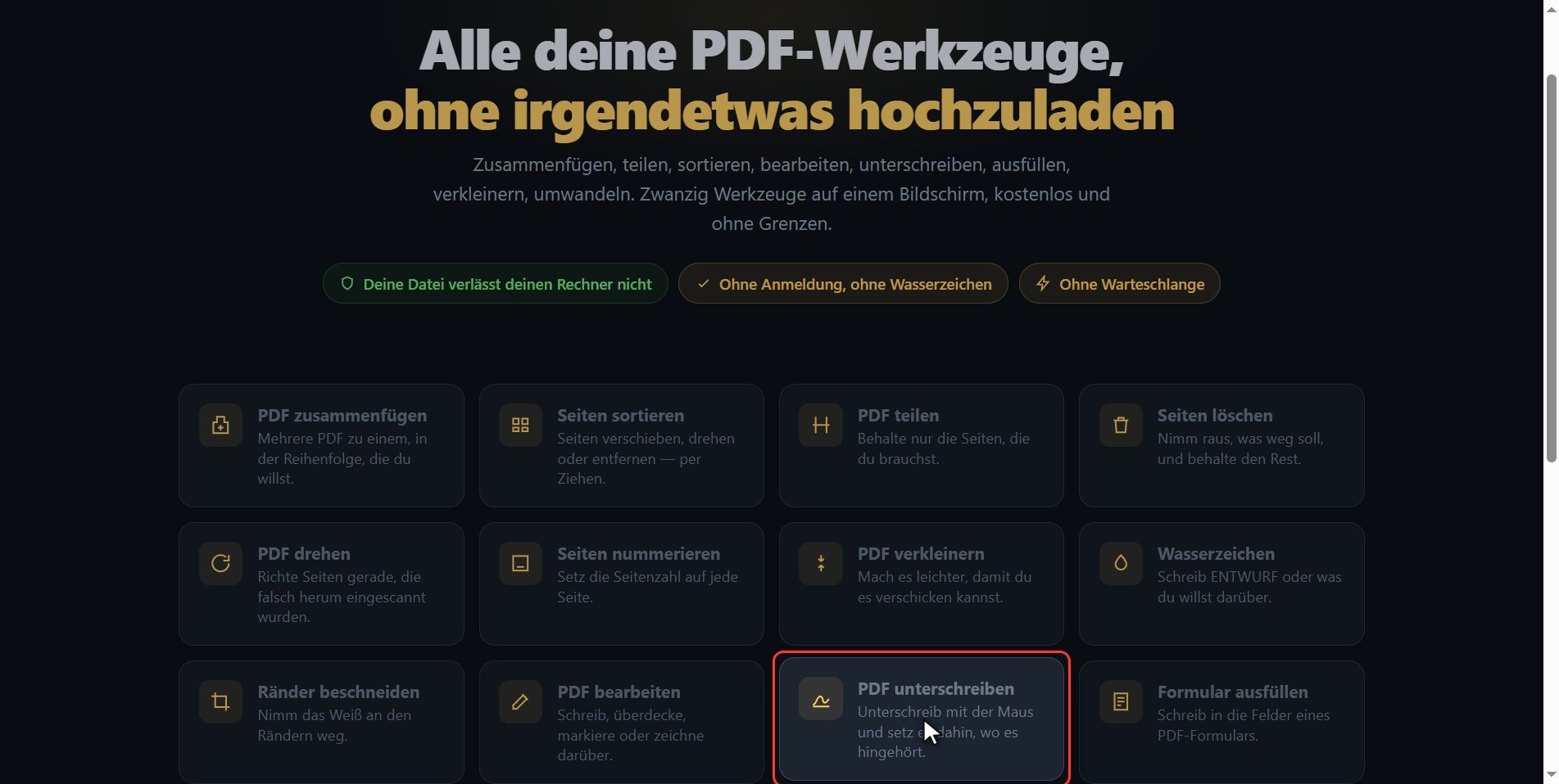 "PDF unterschreiben" anklicken — Wie man ein PDF unterschreibt