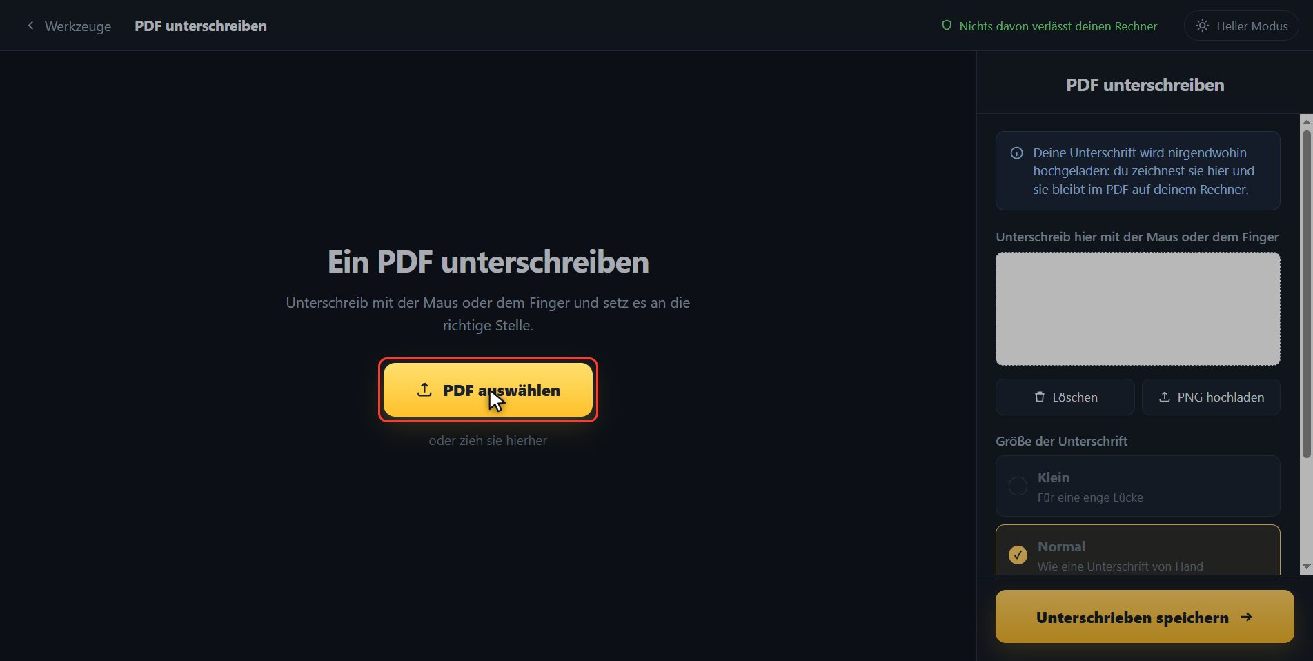 PDF hineinlegen — Wie man ein PDF unterschreibt
