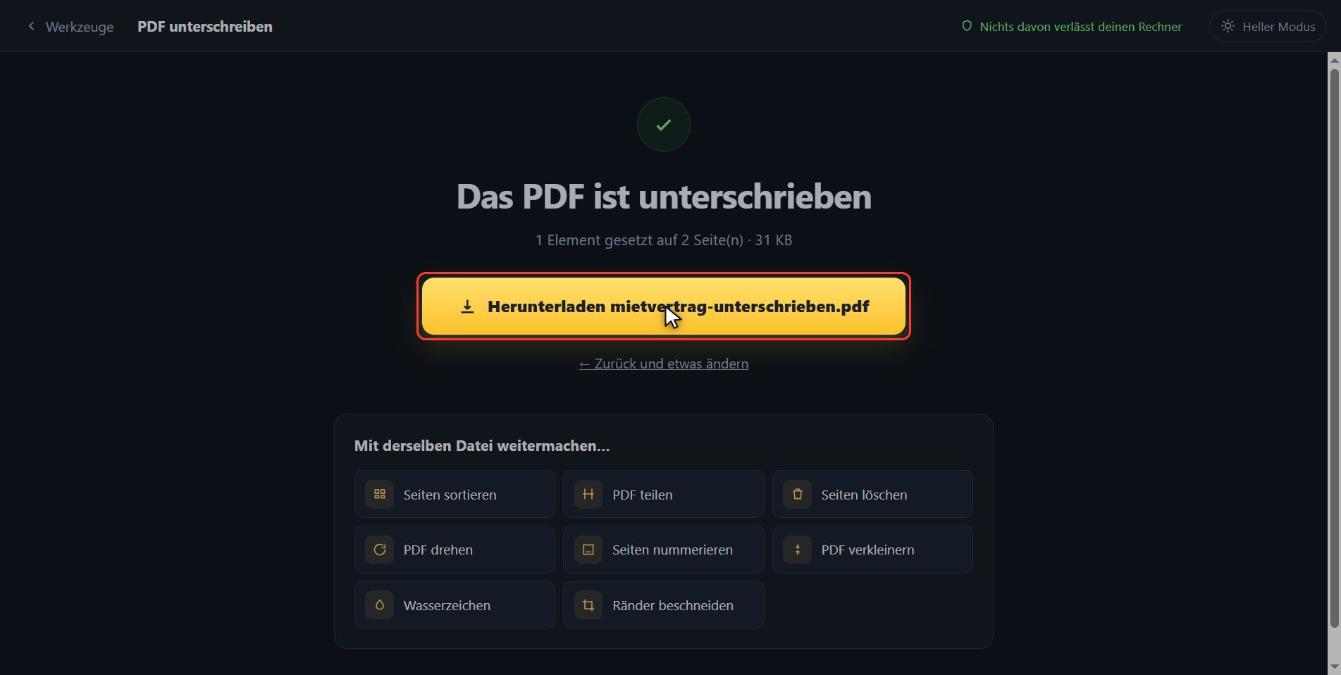 Da ist es — Wie man ein PDF unterschreibt