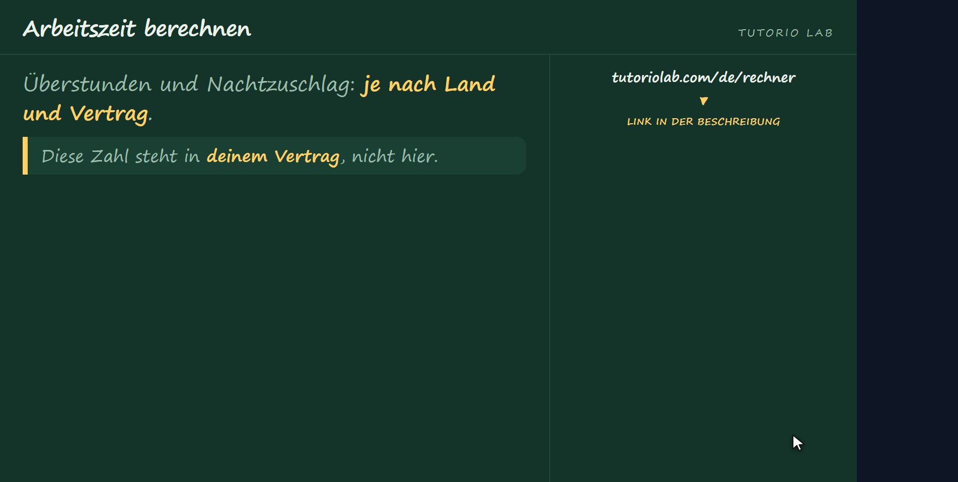 Was ich dir hier nicht sage — Arbeitszeit berechnen