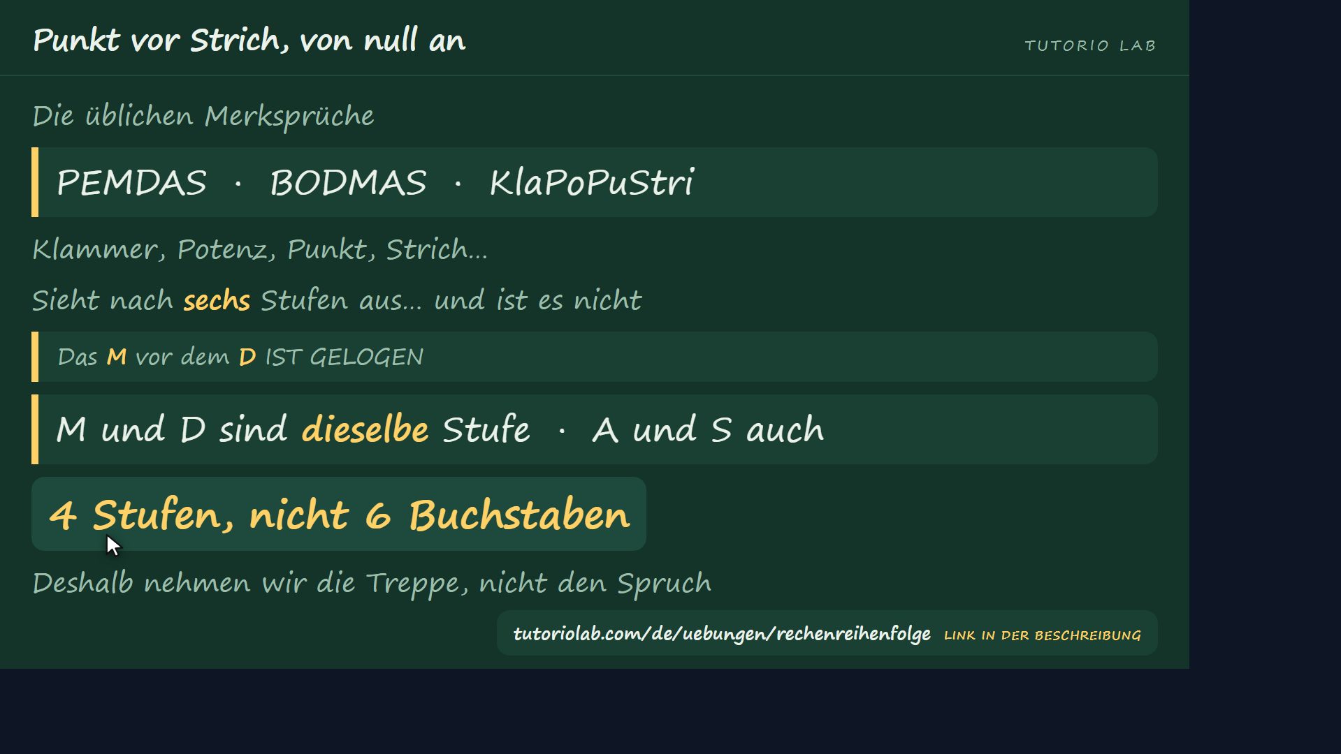 PEMDAS und seine Falle — Punkt vor Strich, von null an