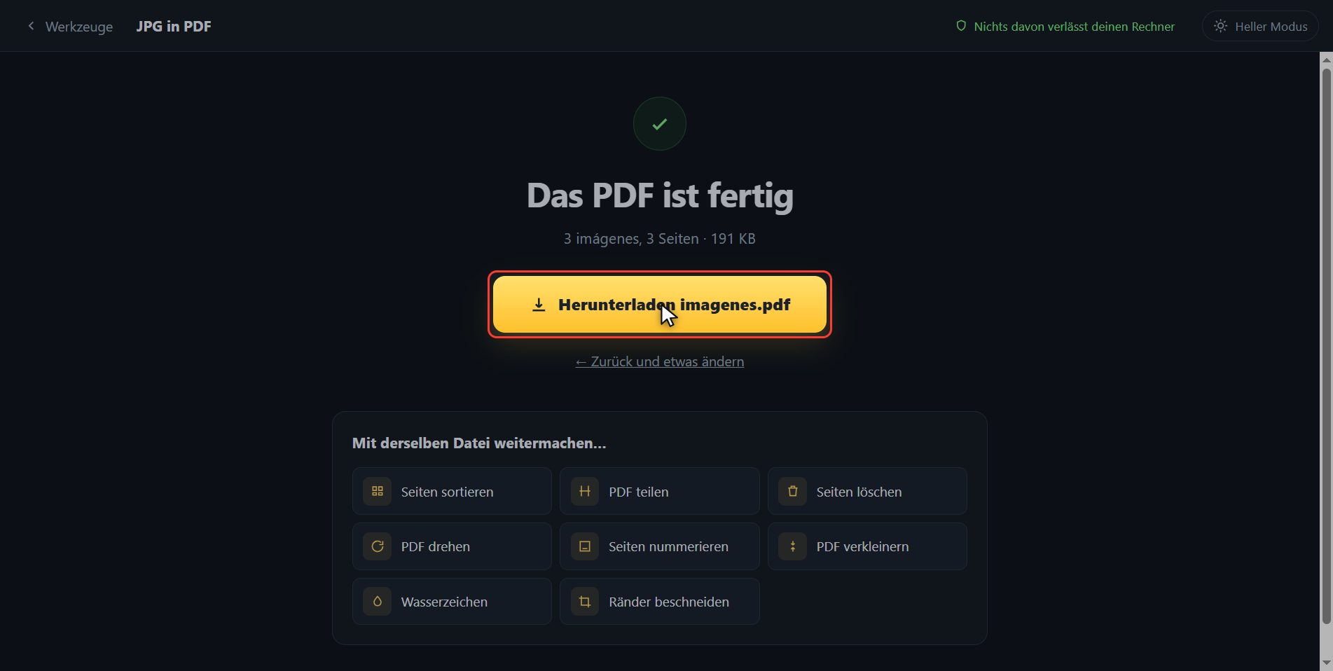 Herunterladen und weitermachen — Wie man Fotos in ein PDF umwandelt