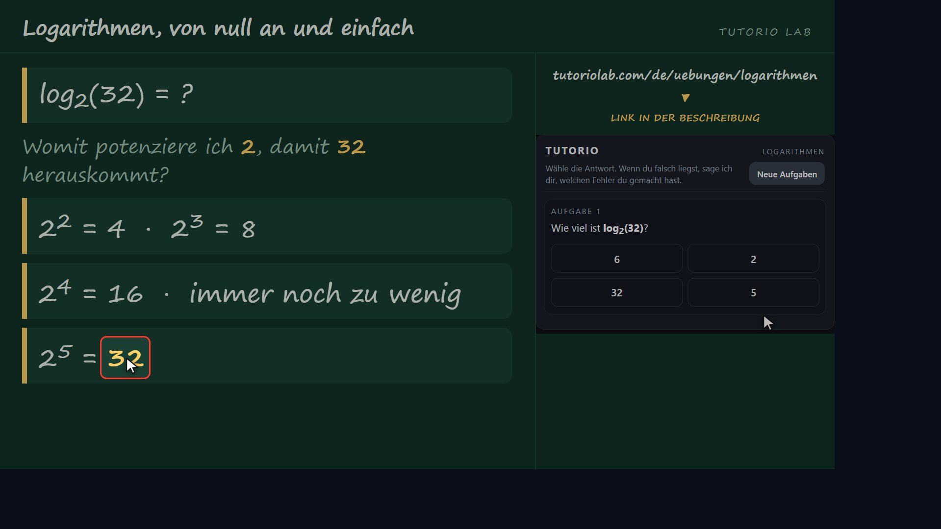 Übung 1, Schritt für Schritt — Logarithmen, von null an und einfach