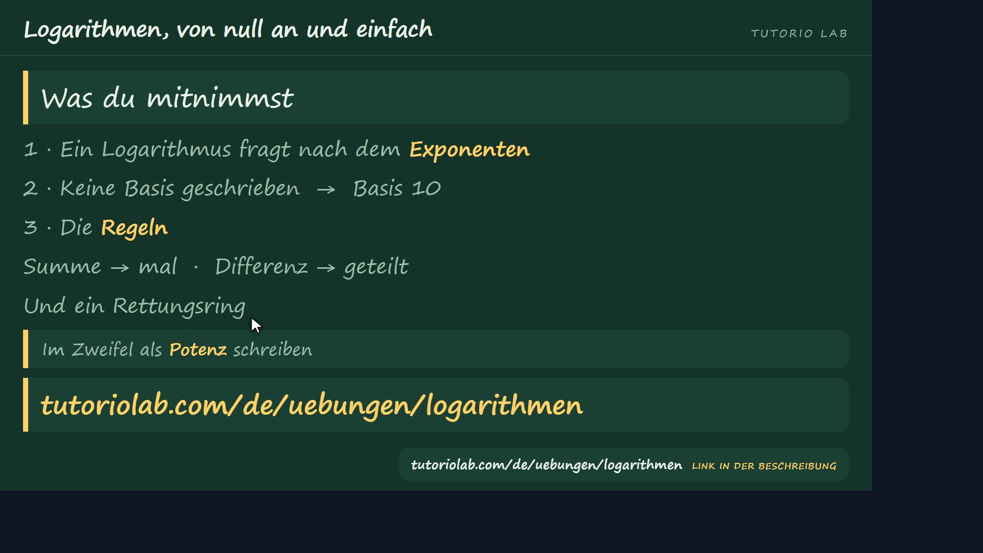 Was du mitnimmst — Logarithmen, von null an und einfach