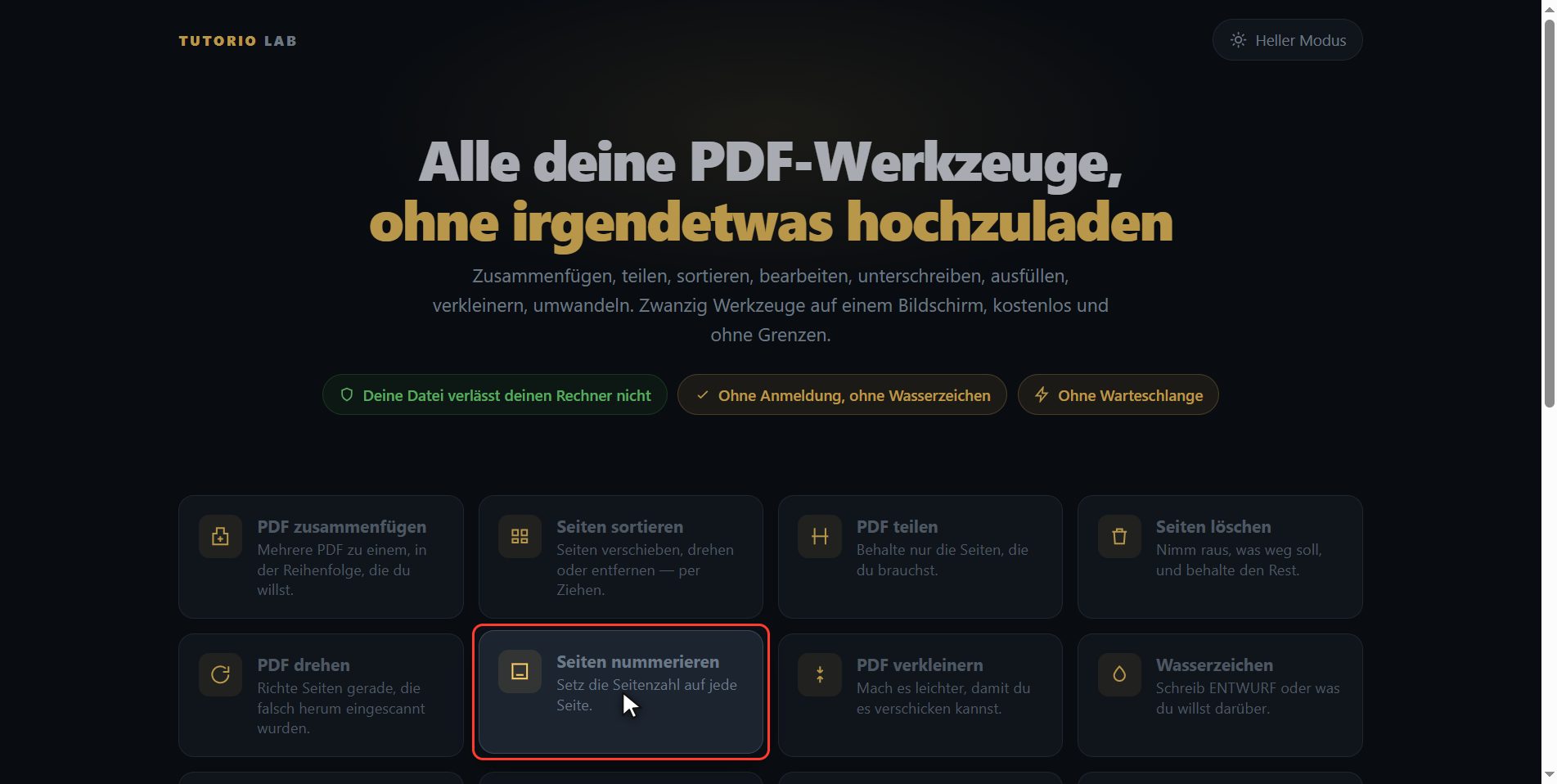"Seiten nummerieren" anklicken — Wie man Seitenzahlen in ein PDF einfügt