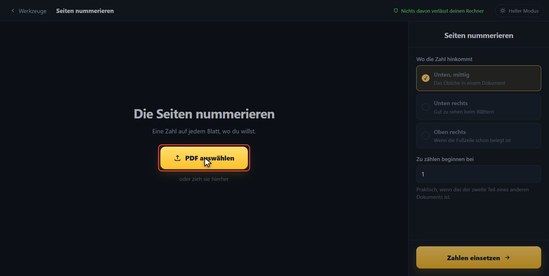 PDF hineinlegen — Wie man Seitenzahlen in ein PDF einfügt