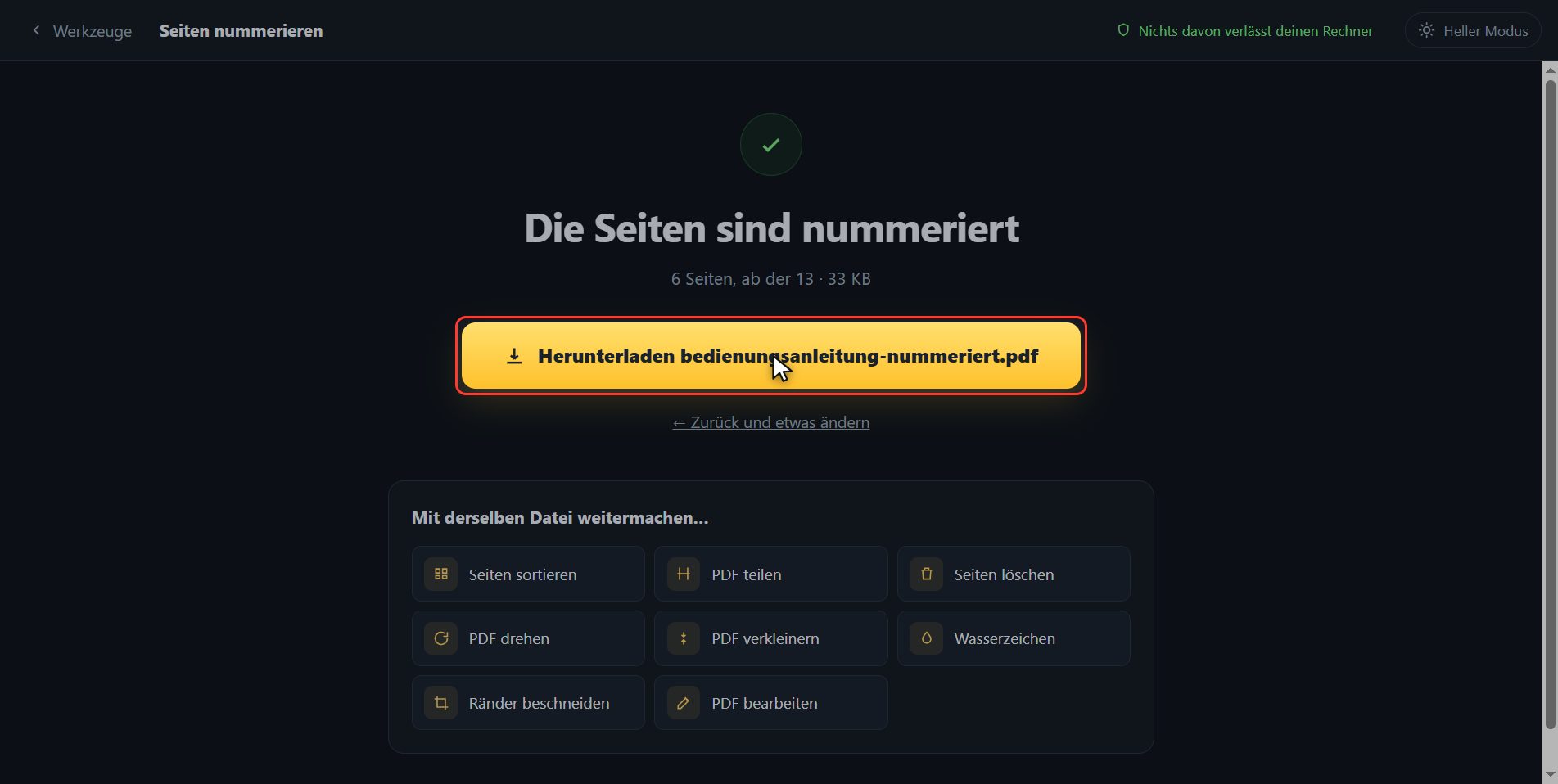 Da ist es — Wie man Seitenzahlen in ein PDF einfügt