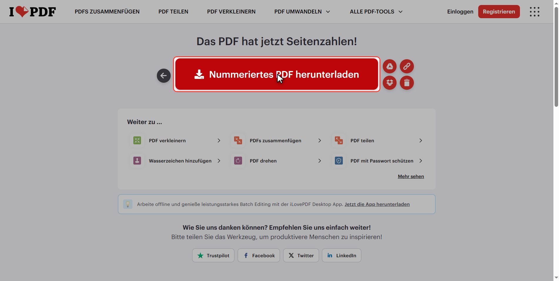 Nummeriertes PDF herunterladen — PDF Seitenzahlen hinzufügen