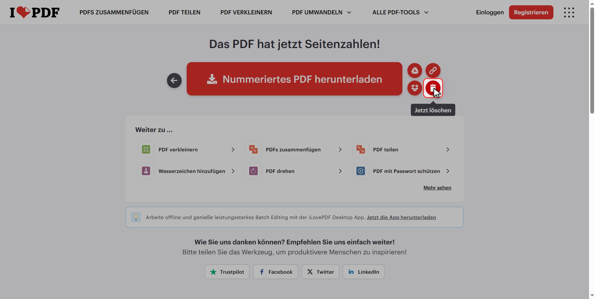 Was mit Ihren Dateien passiert — PDF Seitenzahlen hinzufügen