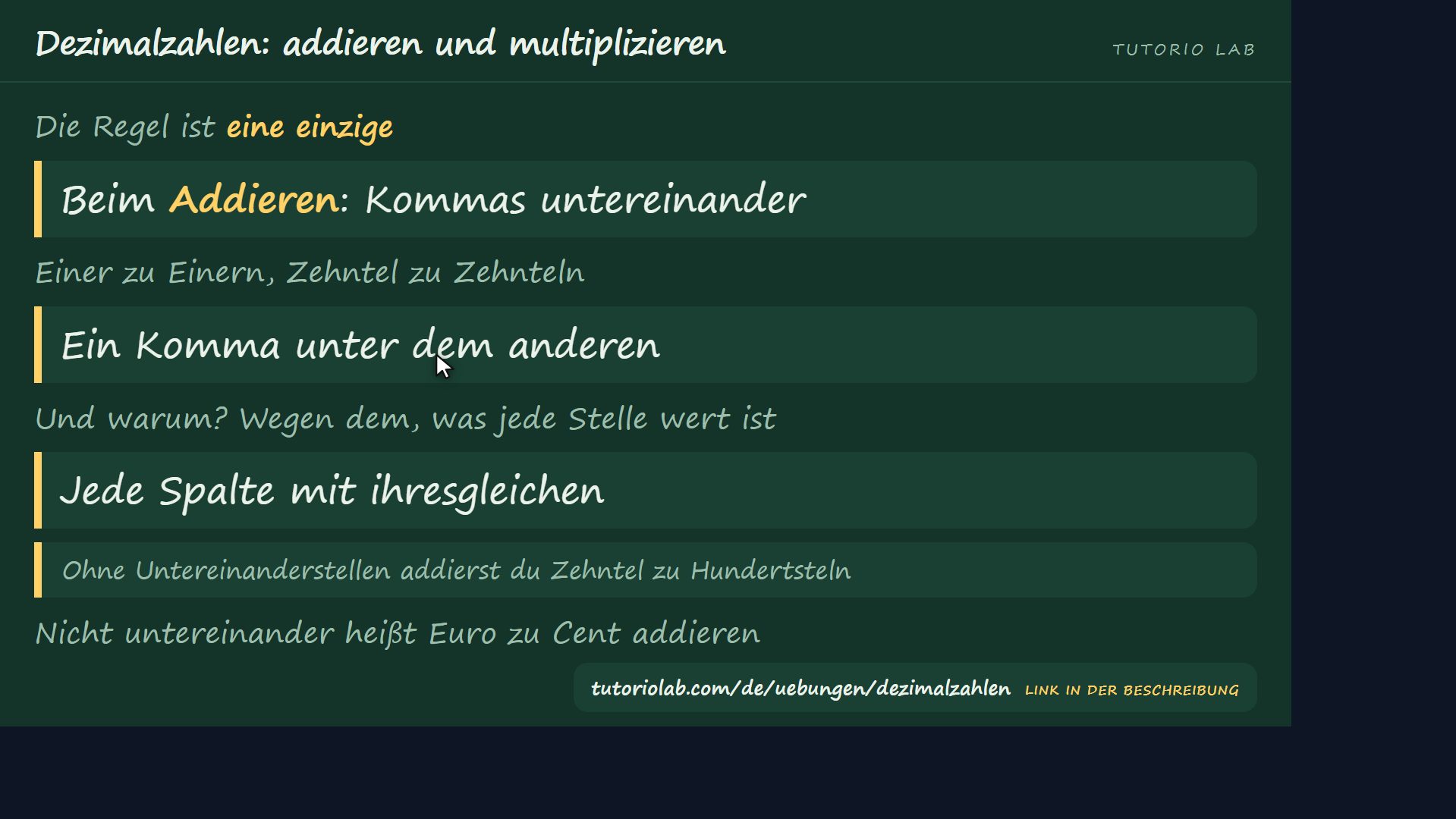 Addieren: Kommas untereinander — Dezimalzahlen: addieren und multiplizieren