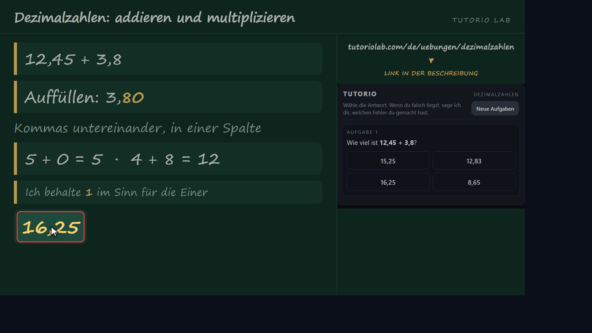 Übung 1, Schritt für Schritt — Dezimalzahlen: addieren und multiplizieren