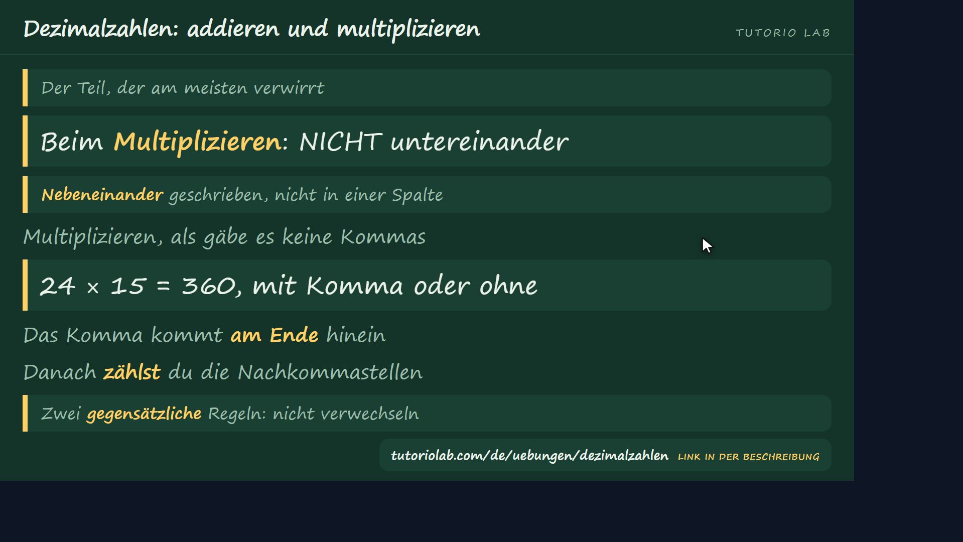 Multiplizieren: die Gegenregel — Dezimalzahlen: addieren und multiplizieren