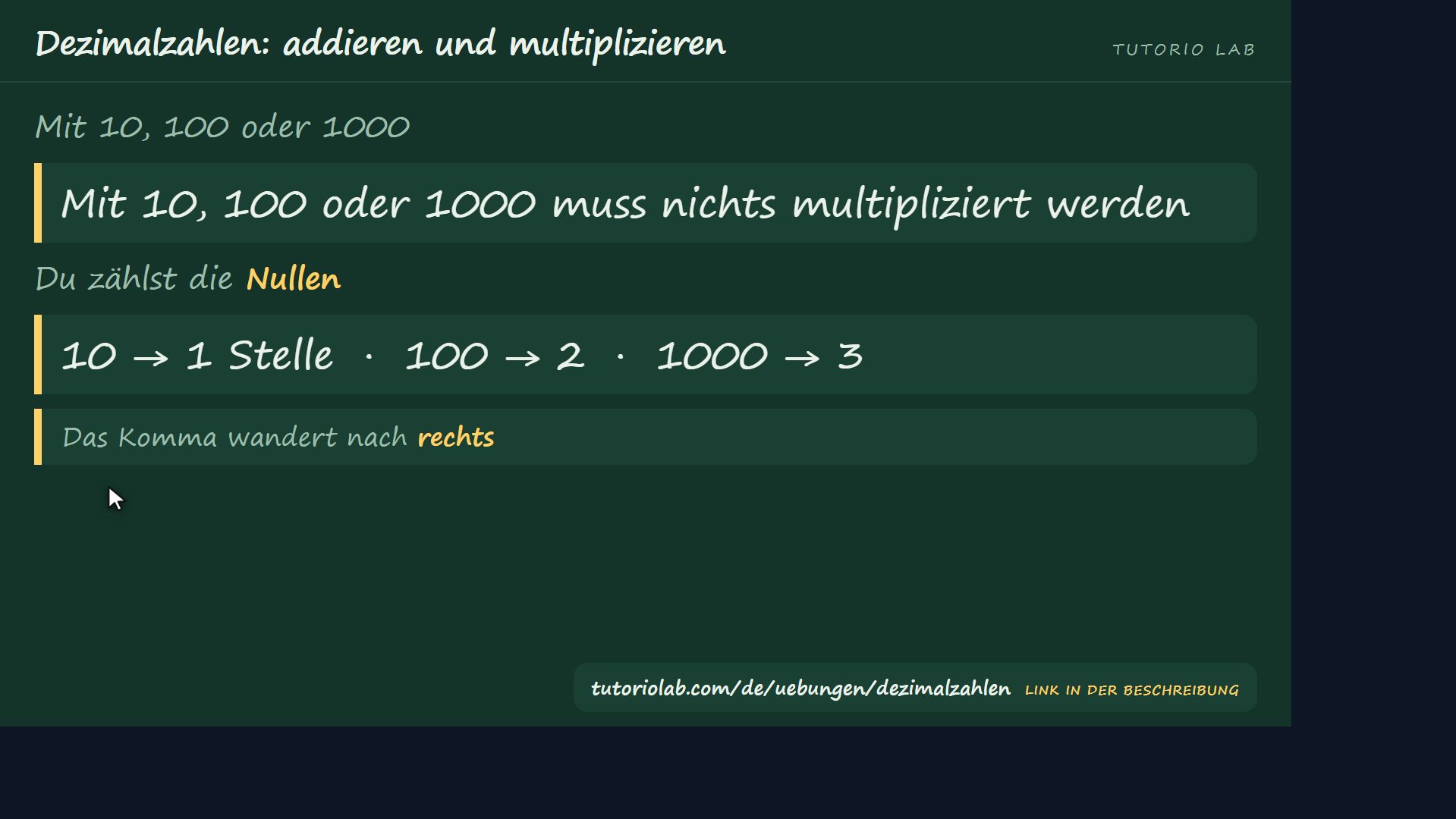Die Abkürzung mit 10 und 100 — Dezimalzahlen: addieren und multiplizieren