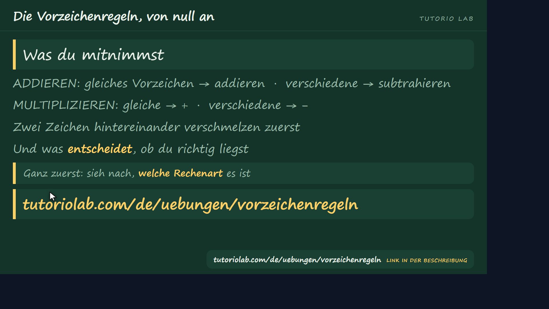 Was du mitnimmst — Die Vorzeichenregeln, von null an