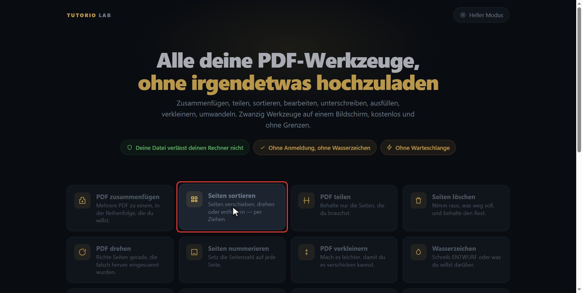 "Seiten sortieren" anklicken — Wie man die Seiten eines PDF neu sortiert