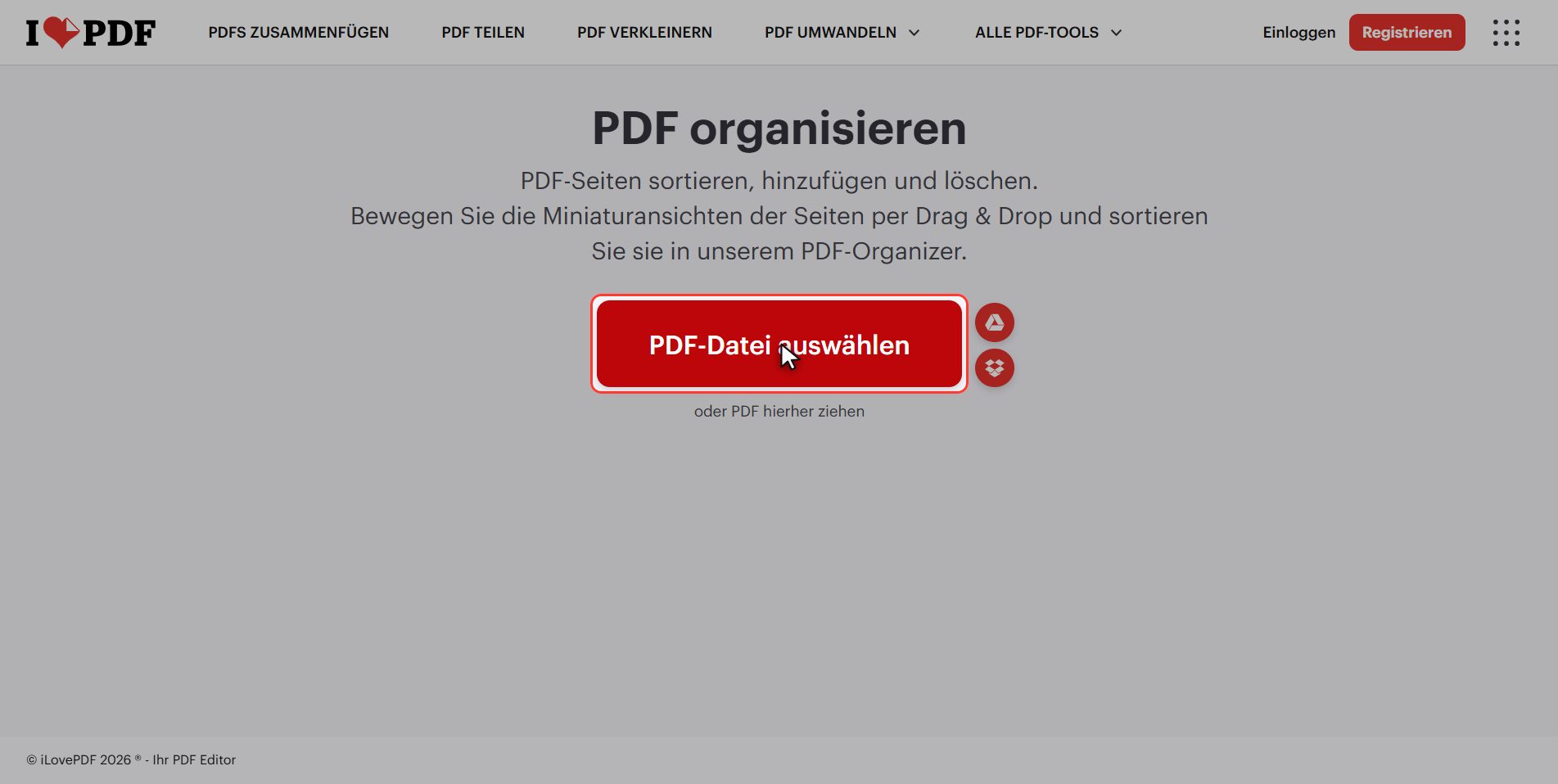 Lade dein PDF hoch — Die Seitenreihenfolge eines PDF ändern