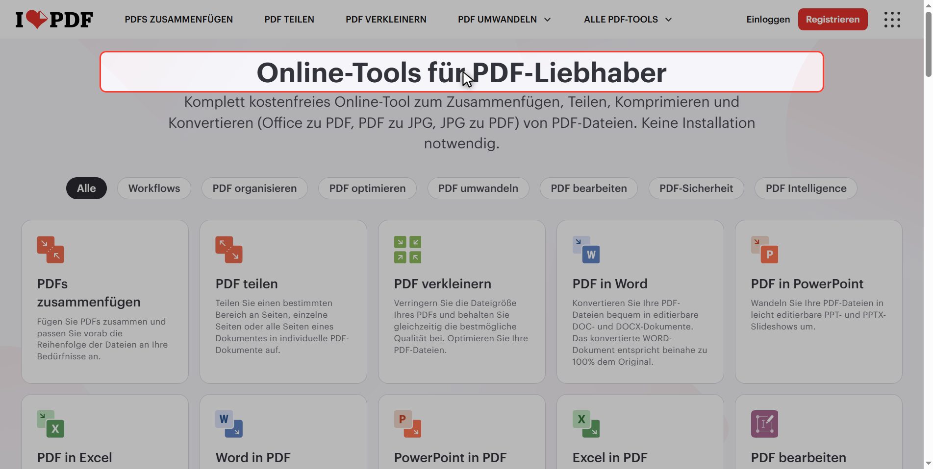 Geh auf iLovePDF — PDF in PowerPoint umwandeln