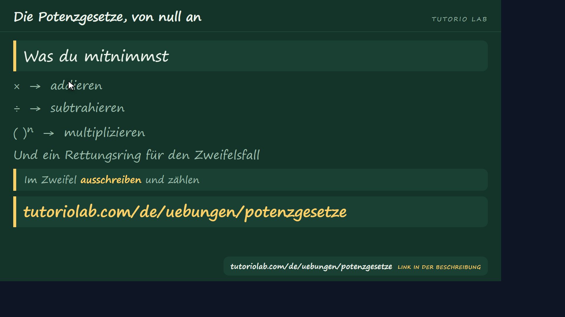 Die drei Regeln — Die Potenzgesetze, von null an