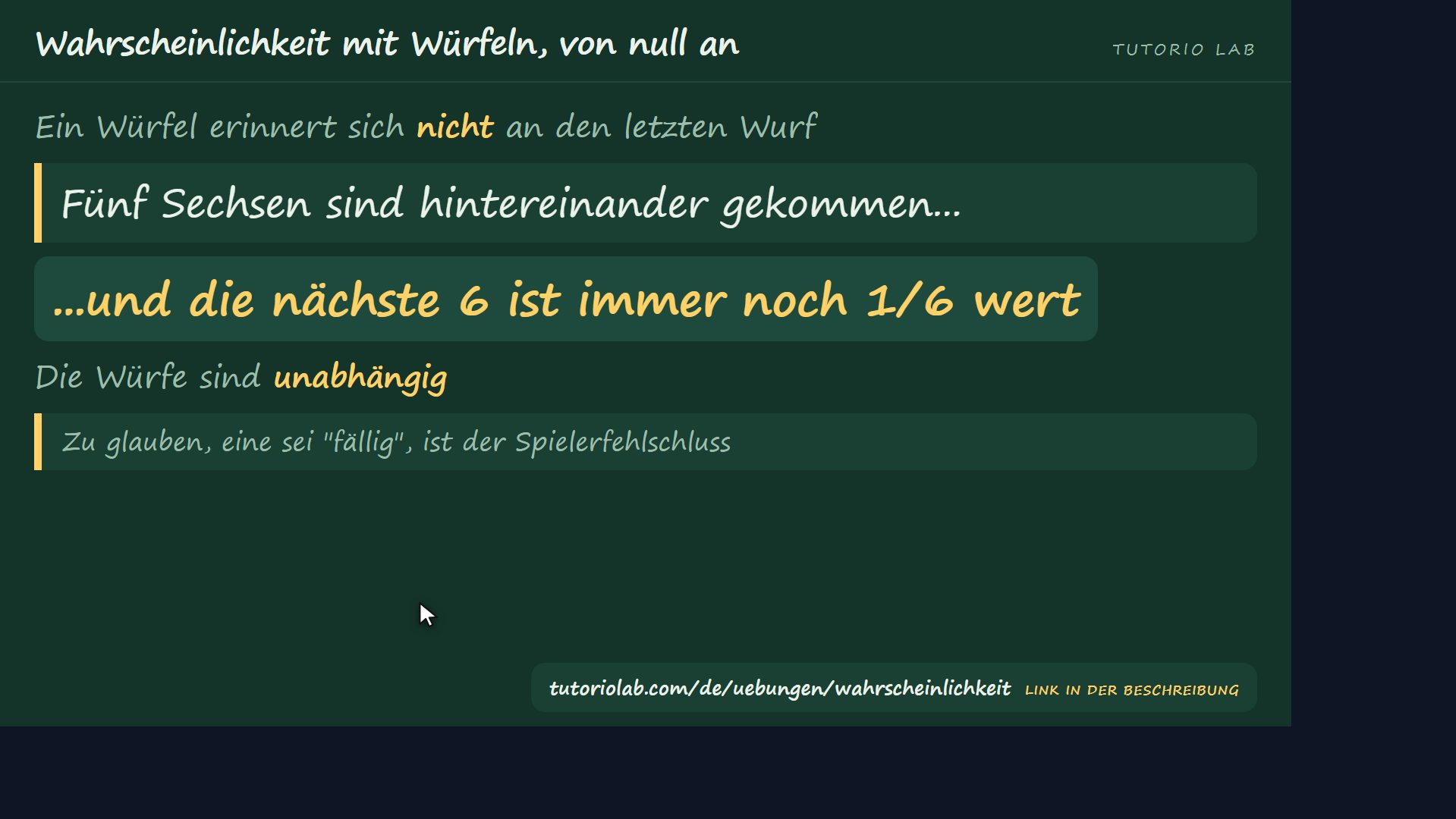 Ein Würfel hat kein Gedächtnis — Wahrscheinlichkeit mit Würfeln, von null an