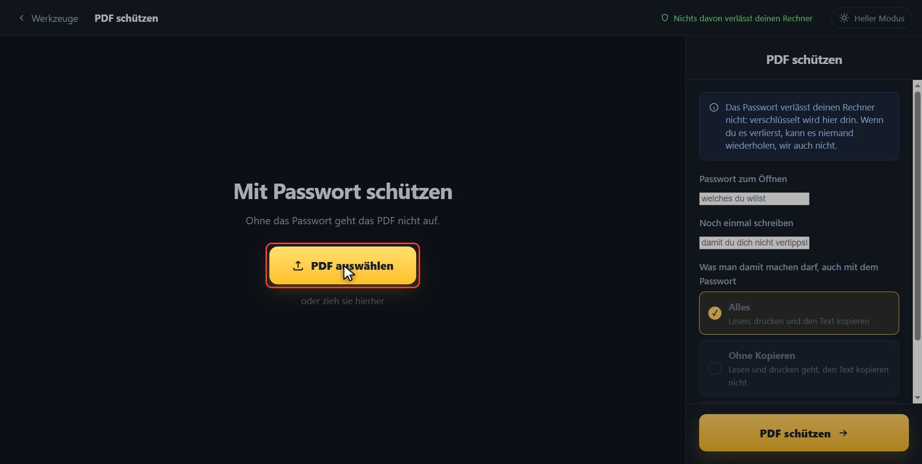 PDF hineinlegen — Wie man ein PDF mit Passwort schützt