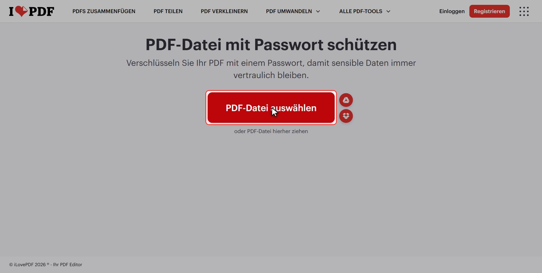 Lade dein Dokument hoch — Ein PDF mit Passwort schützen