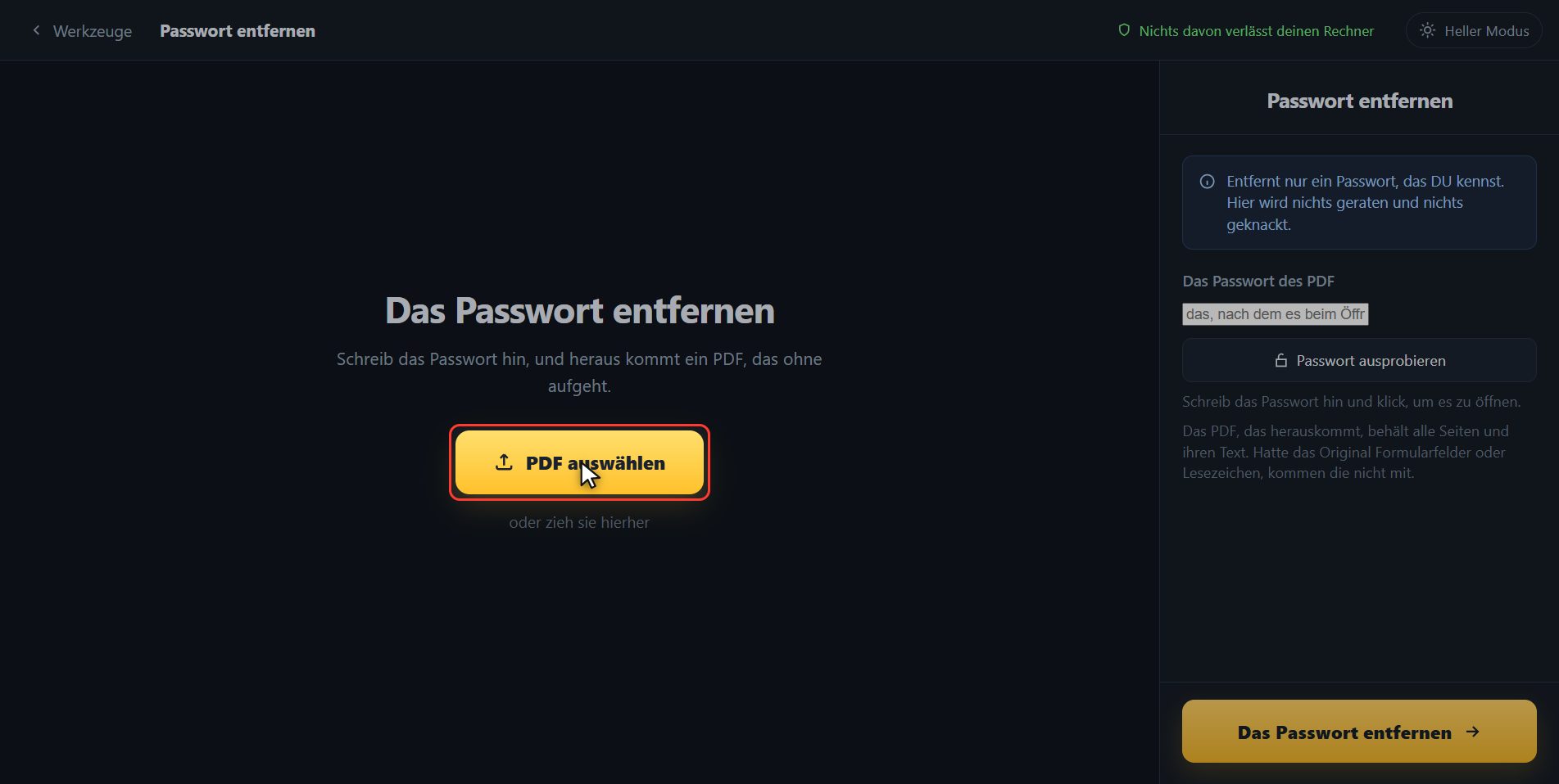 Das PDF mit Schloss hineinlegen — Wie man das Passwort aus einem PDF entfernt, das man öffnen kann