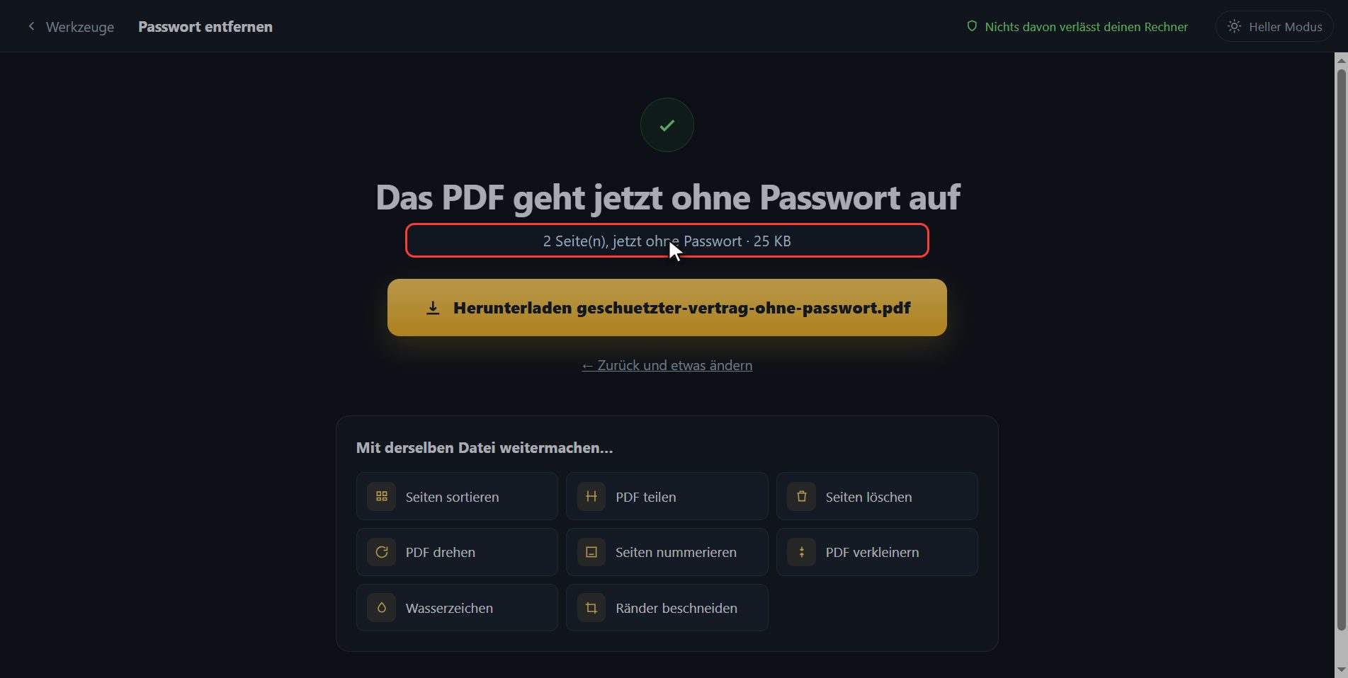 Da ist es — Wie man das Passwort aus einem PDF entfernt, das man öffnen kann