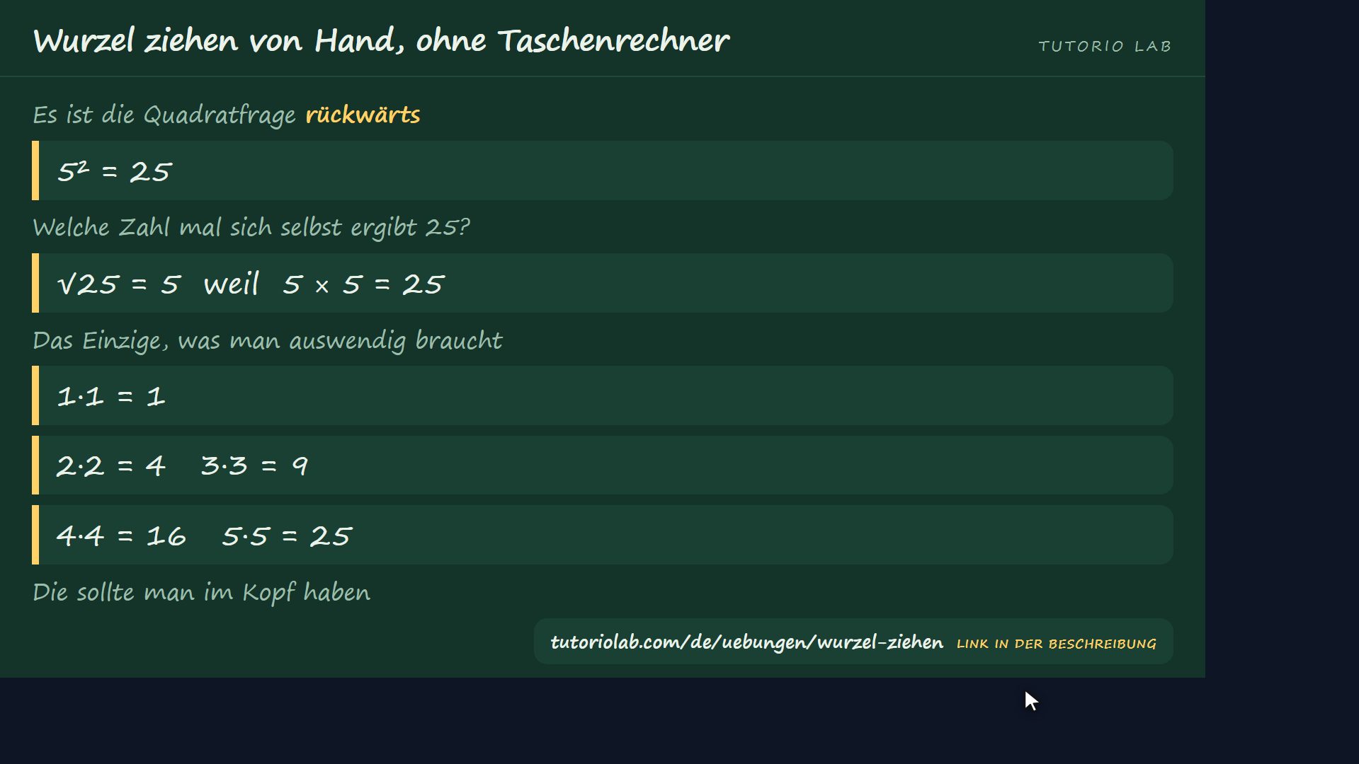 Was eine Quadratwurzel ist — Wurzel ziehen von Hand, ohne Taschenrechner