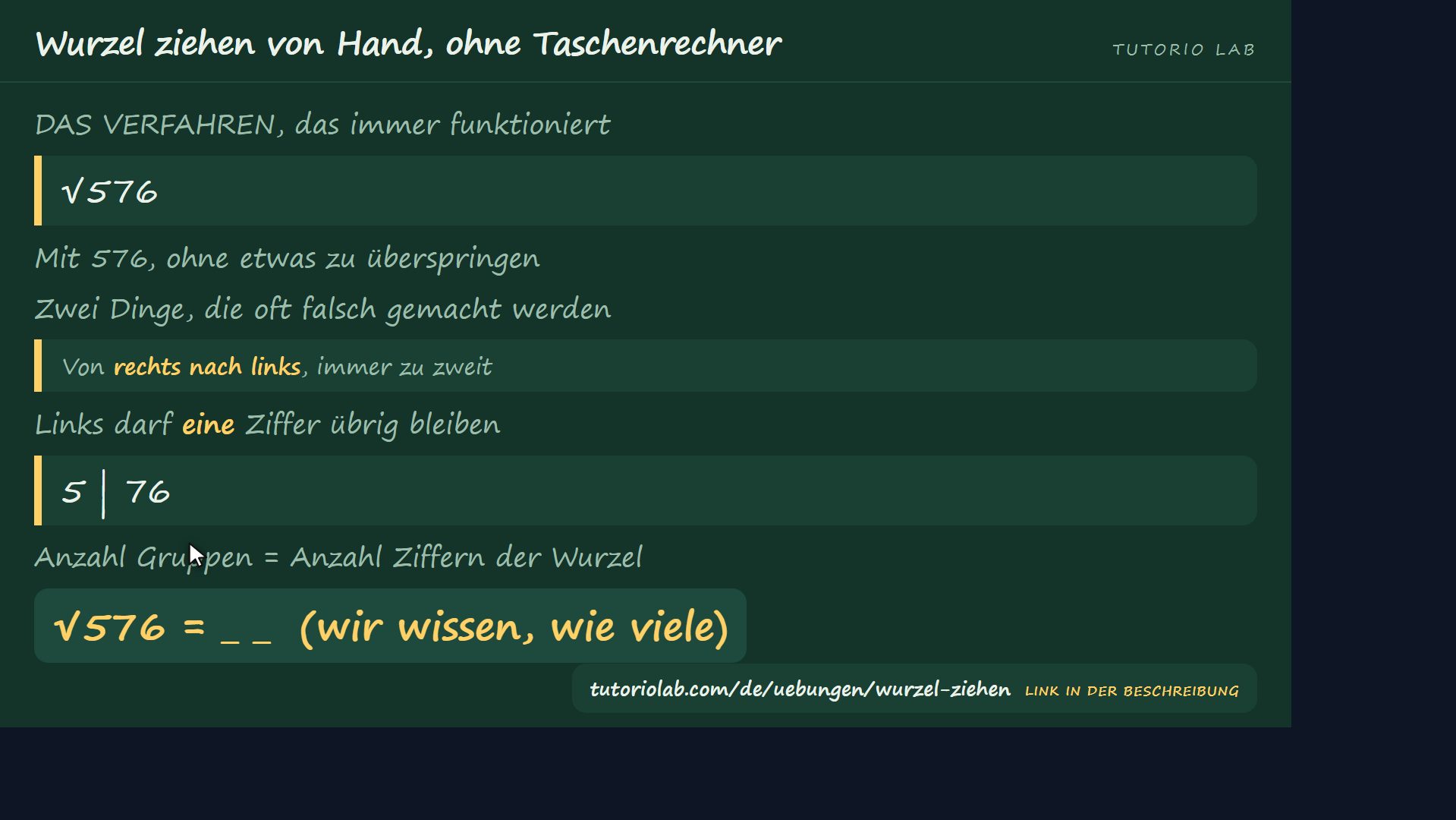 Die Zahl aufteilen — Wurzel ziehen von Hand, ohne Taschenrechner