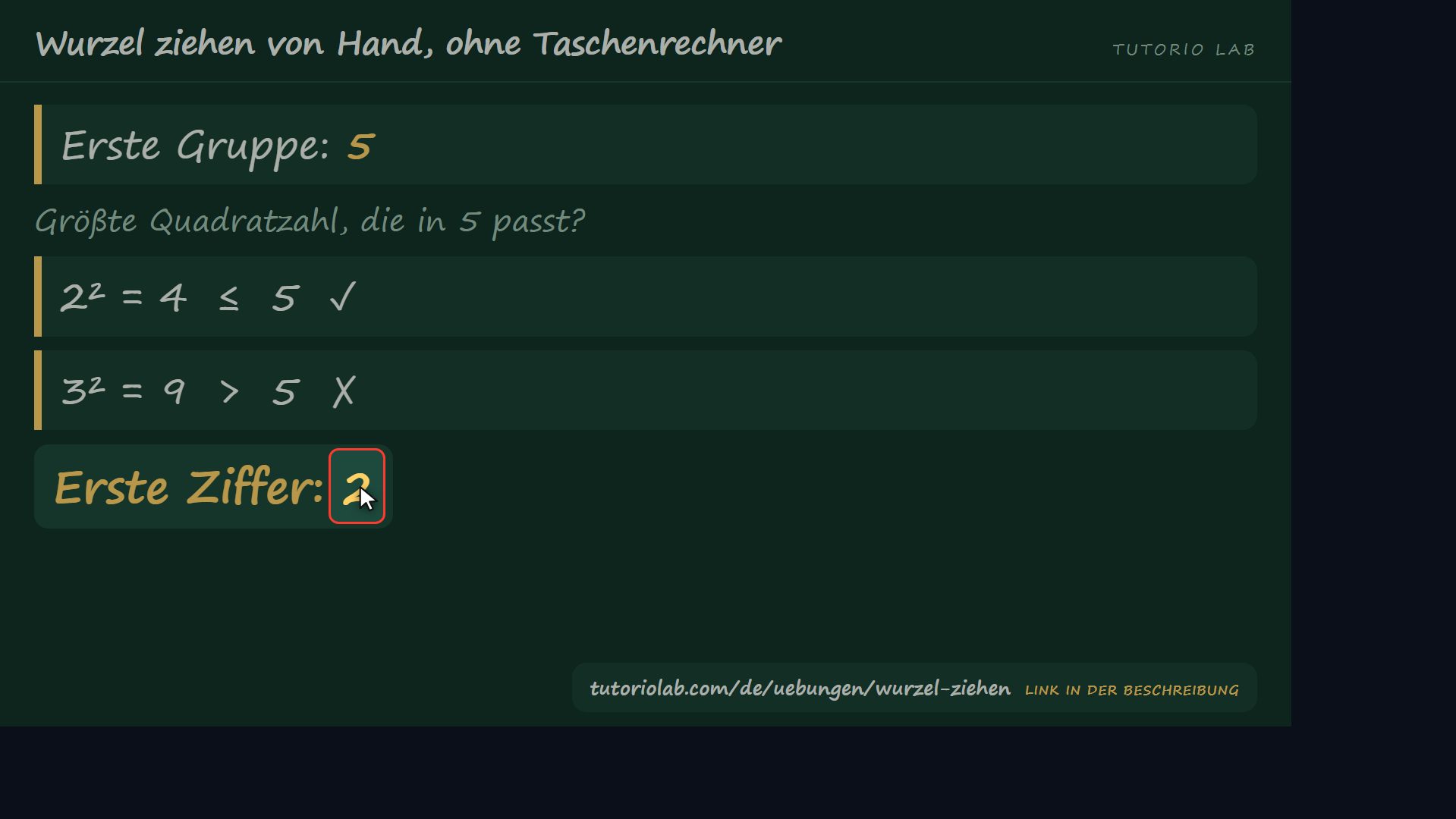 Die erste Ziffer — Wurzel ziehen von Hand, ohne Taschenrechner