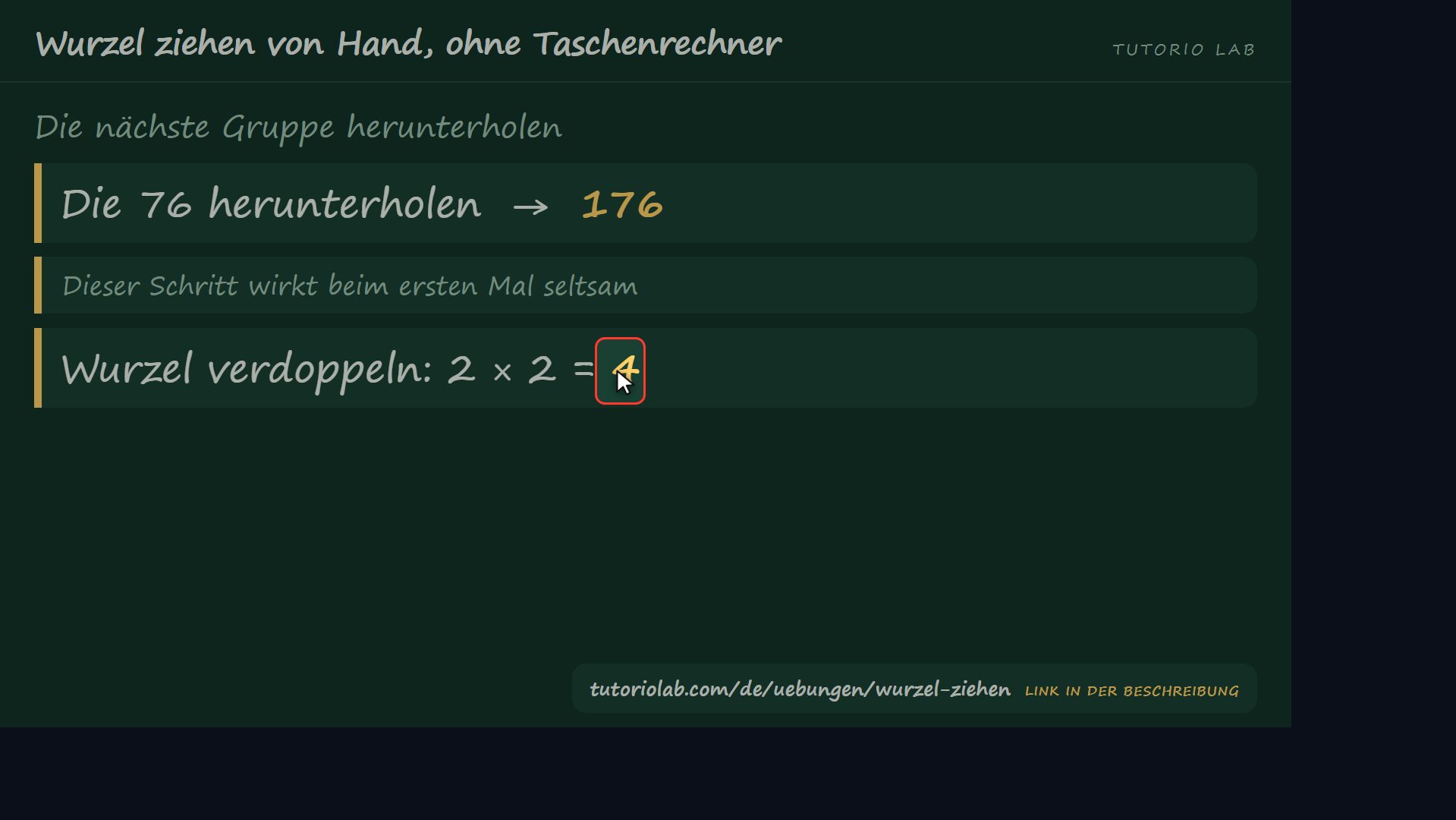 Herunterholen und verdoppeln — Wurzel ziehen von Hand, ohne Taschenrechner