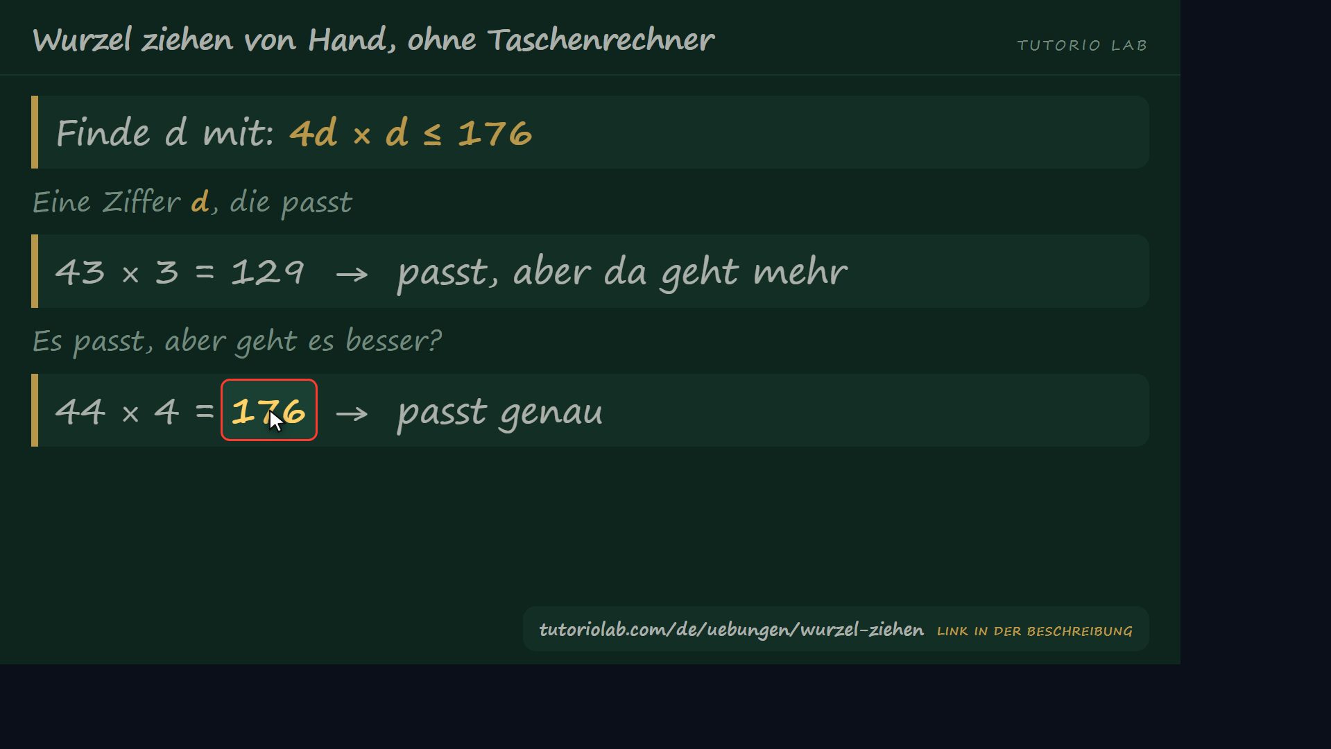 Die zweite Ziffer — Wurzel ziehen von Hand, ohne Taschenrechner